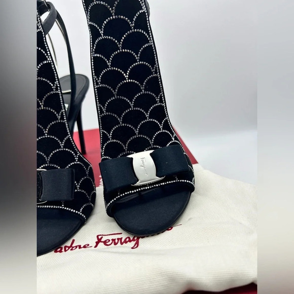 Salvatore Ferragamo Lascari Satin & Suede Rhinestone Sandal Women 6.5 - Picture 3 of 16